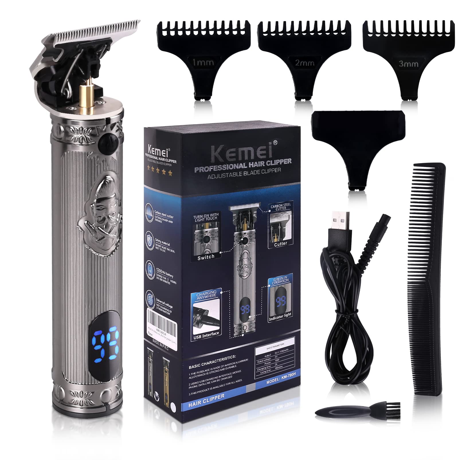 KEMEI Professional Hair Clippers for Men Pro Li Grooming Beard Trimmer Shavers Close Cutting Salon Cordless Rechargeable Quiet Father Day Gifts
