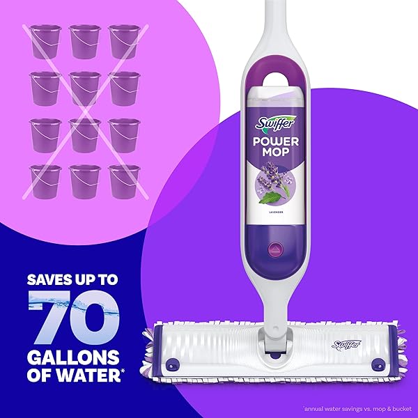 SWIFFER POWER MOP REFILL SOLUTION, FLOOR CLEANER FOR MOPPING TILE, VINYL, LAMINATE, WOOD IN HOME, BATHROOM, KITCHEN, ALL PURPOSE MULTI-SURFACE SOLUTION FOR FLOOR CLEANING, LAVENDER SCENT, 50.6OZ