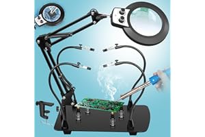 KUVRS Helping Hands Soldering Station, 10X Magnifying Glasses with Light and Stand, 4 Magnetic PCB Pillars, Infinite Color Stepless Dimming Magnifier Lamp for Electronic Repair Model Craft
