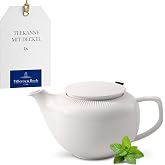 Villeroy &amp; Boch Afina Teapot with Filter, Premium Porcelain, Made in Germany, Dishwasher and Microwave Safe, 17 oz, Loose Leaf Filter, White