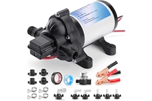 FIDISP 12V RV Water Pump Kit 20PCS, 4.0 GPM Camper Water Pressure Pump with Pressure Switch, 45PSI Self Priming Diaphragm Pump with Alligator Clips for Camper Yacht Marine Caravan Kitchen Bathroom