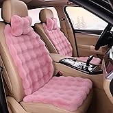 Dyshuai Thickened Plush Sheepskin Car Seat Covers for Women, Faux Fur Car Seat Covers Front Seats Only, 6-Piece Universal Cute Automotive Seat Covers, Soft and Warm Car Accessories (Pink)
