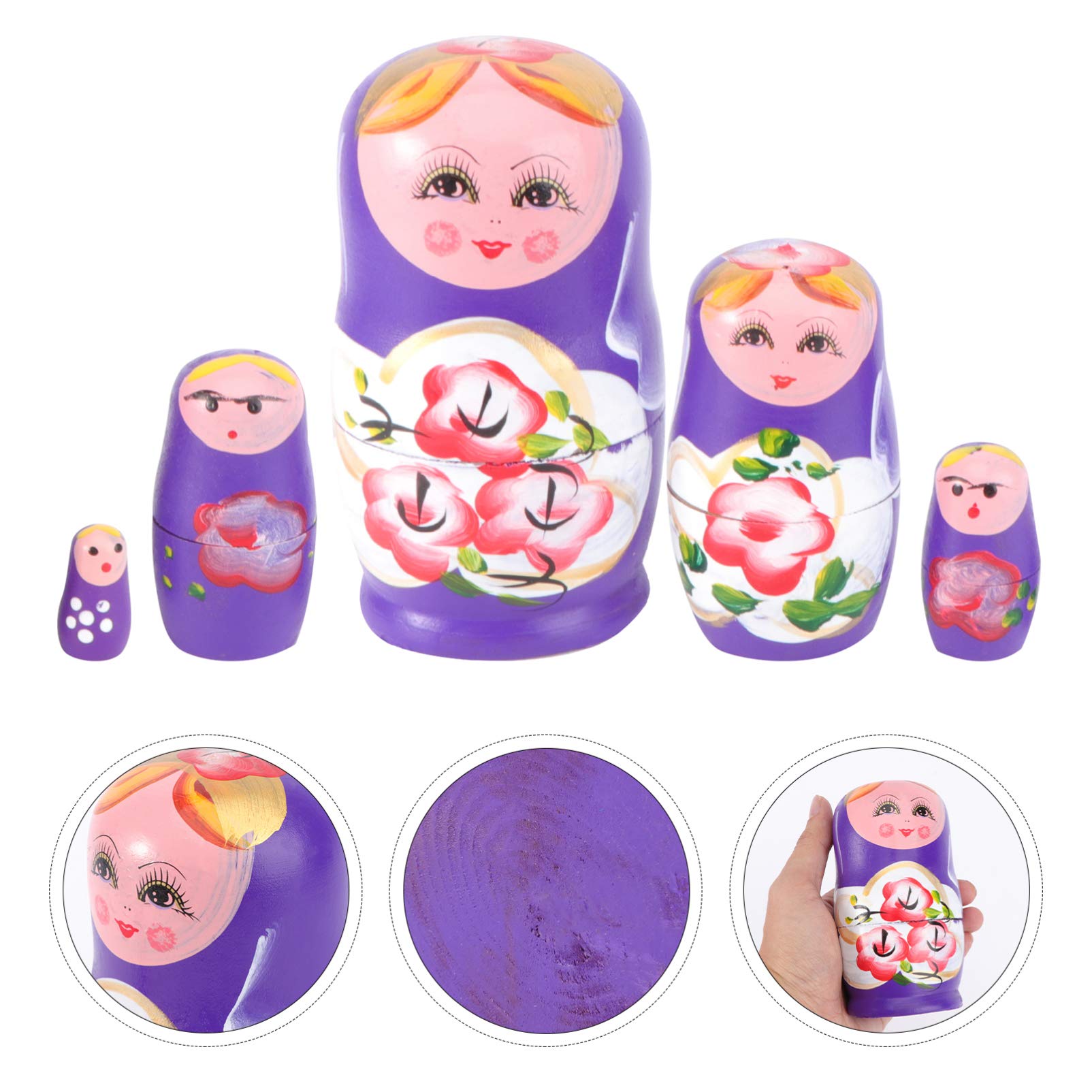 TOYANDONA 5Pcs Nesting Dolls Russian Wooden Russian Stacking Toys Creative Matryoshka Stackable Dolls Kids Purple