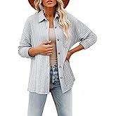 SHEWIN Womens Ribbed Knit Shacket Jacket Casual Long Sleeve Button Down Shirts Loose Sweater Tops Dressy Blouses with Pocket