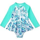 Mioglrie Toddler Girls Swimsuit One Piece Long Sleeve Ruffle Zipper Rash Guard Bathing Suit Swimwear Summer 2-6 Years