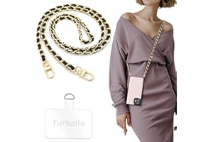 Turkalla Phone Crossbody Chain Cell Phone Lanyard,Universal Leather+Metal Shouder Strap with Phone Tether Patches (A)