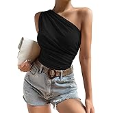 Verdusa Women's Ruched One Shoulder Tops Sleeveless Fitted Going Out Tops
