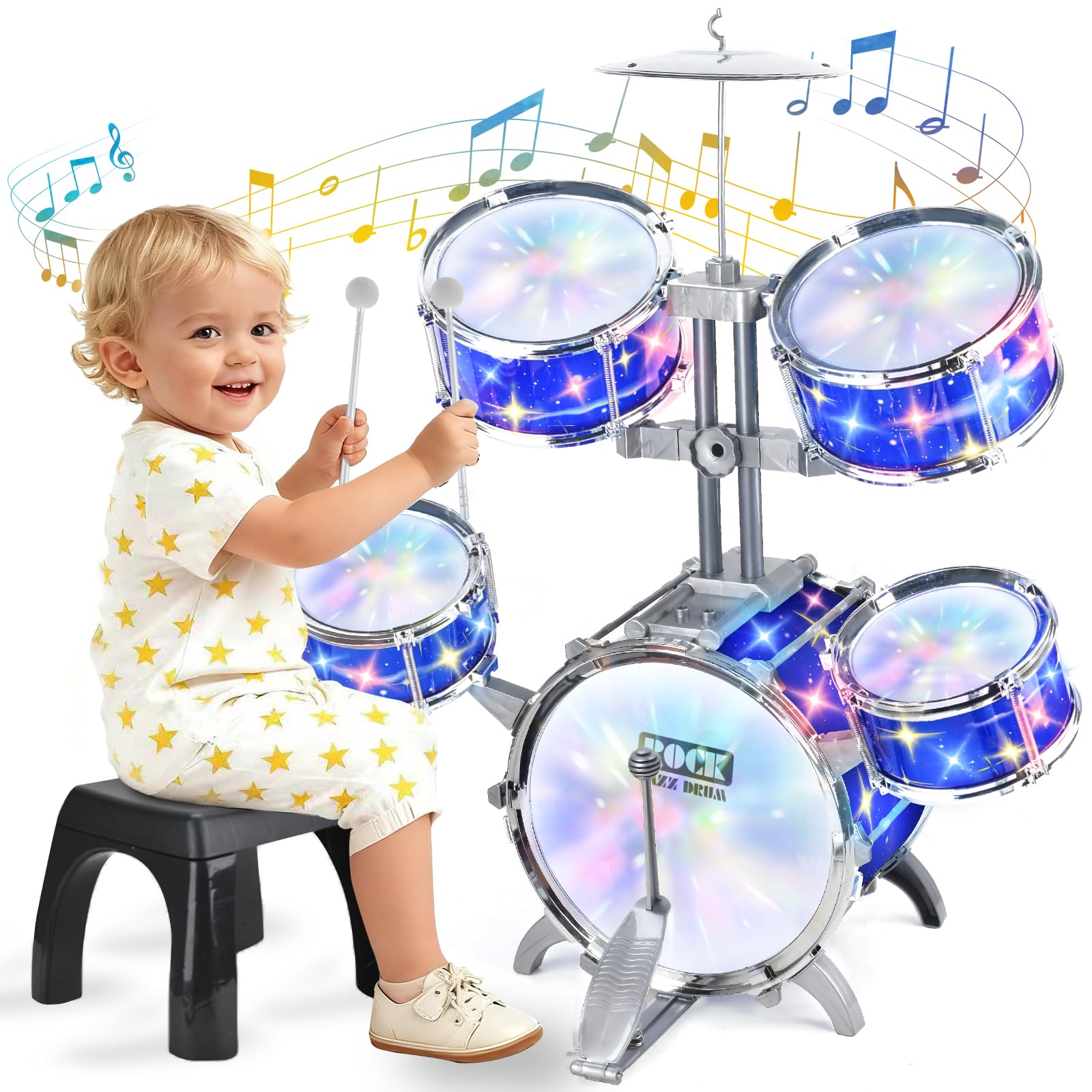 Photo 1 of Upgraded Kids Drum Set for Toddlers w/ Light (All Plastic), Musical Gifts Toys for Boys Girls, Kids Jazz Drum Kit for Beginner Music Practice, Christmas Birthday Gift