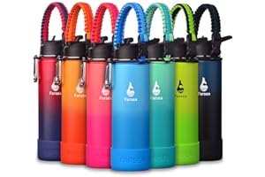 Farsea Insulated Water Bottle With Paracord Handle, Protective Silicone Boot and 2 Lids (Straw Lid & Spout Lid), Stainless Steel Water Bottle Wide Mouth, Double Wall Sweat-Proof BPA-Free, 24 oz