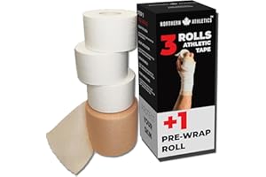 NORTHERN ATHLETICS Athletic Tape and Pre Wrap Foam 3 Rolls of White Sports Tape (1.5" x 30ft) + 1 Roll of Pro Wrap (2.75" x 9