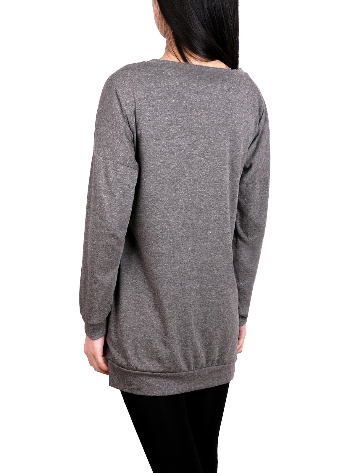 DSUK Ladies Tunics To Wear With Leggings, Youth Crewneck Pockets Drop Shoulder Sleeve Side Split Tunic Designs Ultra Soft T Shirt For Everyday Party Practical Clothes Grey Large