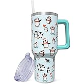 ZNYYZYBA 40 oz Tumbler With Handle and Straw, Stainless Steel Insulated Penguin Tumbler, Reusable Coffee Mug With Leak Proof Lid, Gifts for Women