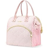 Lunch Bag for Women, Cute Insulated Lunch Box with Wide-Open, Reusable Portable Leakproof Cooler Lunch Tote Bags for Work, Picnic, Travel, or Christmas Gifts – Pink and White Stripes