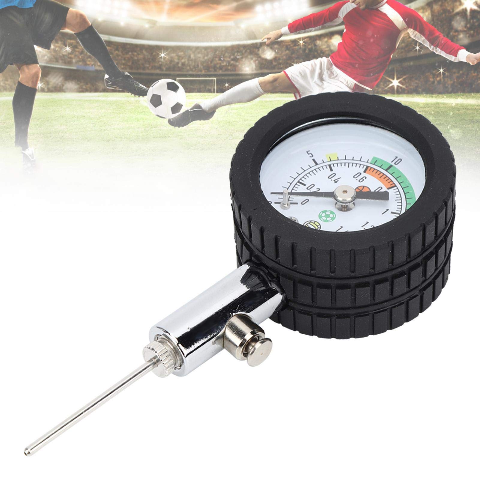 Kuuleyn Ball Pressure Gauge, Portable Black Football Pointer Pressure Gauge Accurate Inner Pressure Measurement Table Test Adjust Pressure for Basketball Volley Inflatable Balls