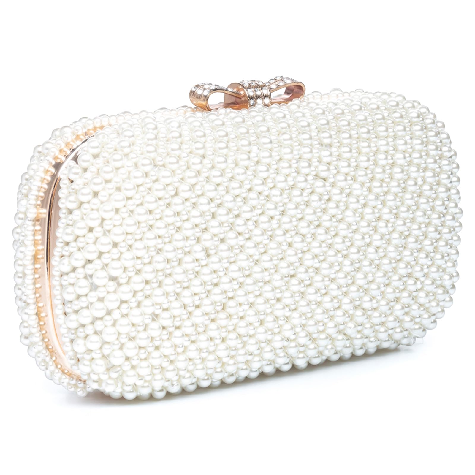 Photo 1 of YYW Womens Pearl Clutch Purse Evening Handbags Beaded Bag for Wedding Bride Party with Chain (Off white)