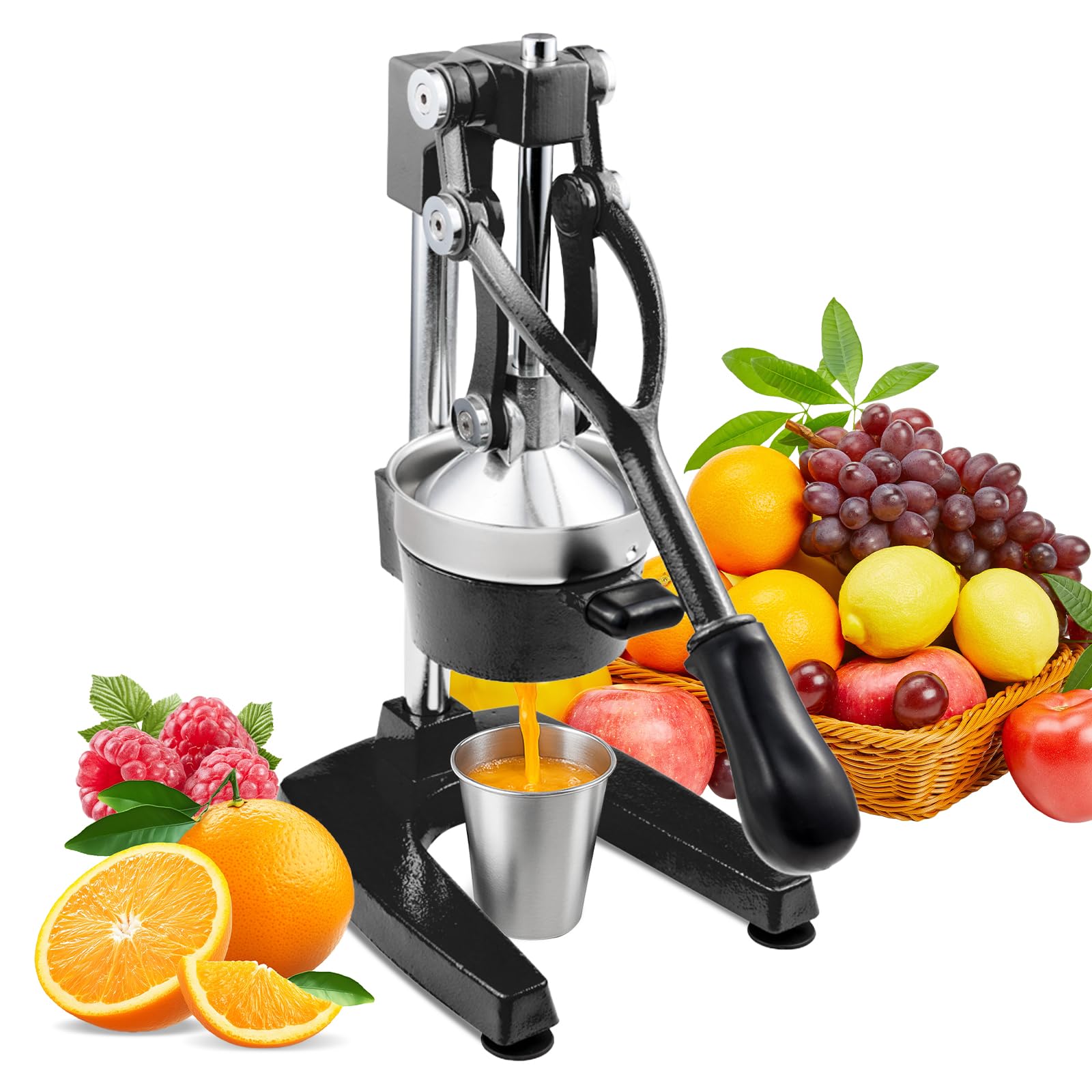 Photo 1 of ROVSUN Professional Citrus Juicer Lemon Squeezer, Commercial Manual Fruit Press Juicer for Lemon Pomegranate Orange Juice, Heavy Duty Hand Press Orange Juicer Press and Lime Squeezer Stand (Black)