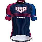 Lo.gas USA Cycling Jersey Men Short Sleeve Bike Biking Shirts American Flag Road Bicycle Clothing Full Zip with Pockets