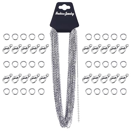 33 Füße Edelstahl DIY Gliederkette Link Kette mit 20 Karabinerverschluss und 30 Sprung Ringe für Schmuck machen