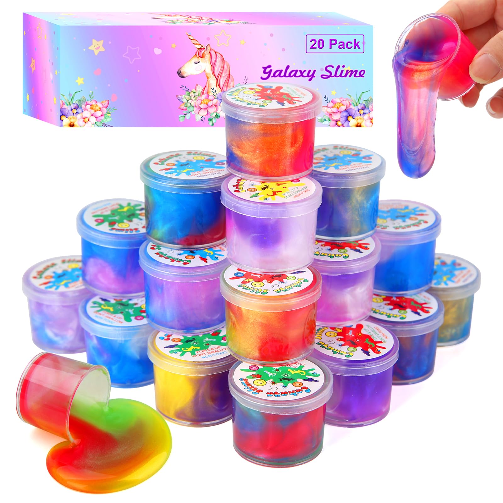 20 Pack Galaxy Slime, Slime Party Favors for Kids Slime Goodie Bag Easter Basket Stuffers Birthday Gifts Class Prizes Girls Boys Adults Stress Relief Toys Super Soft Non-Sticky Putty