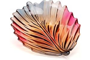 MAGCOLOR Creative Colorful Hand painted Crystal Glass Leaf-shaped Decorative Bowl -12.2 inch Diameter Fruit Display & Kitchen