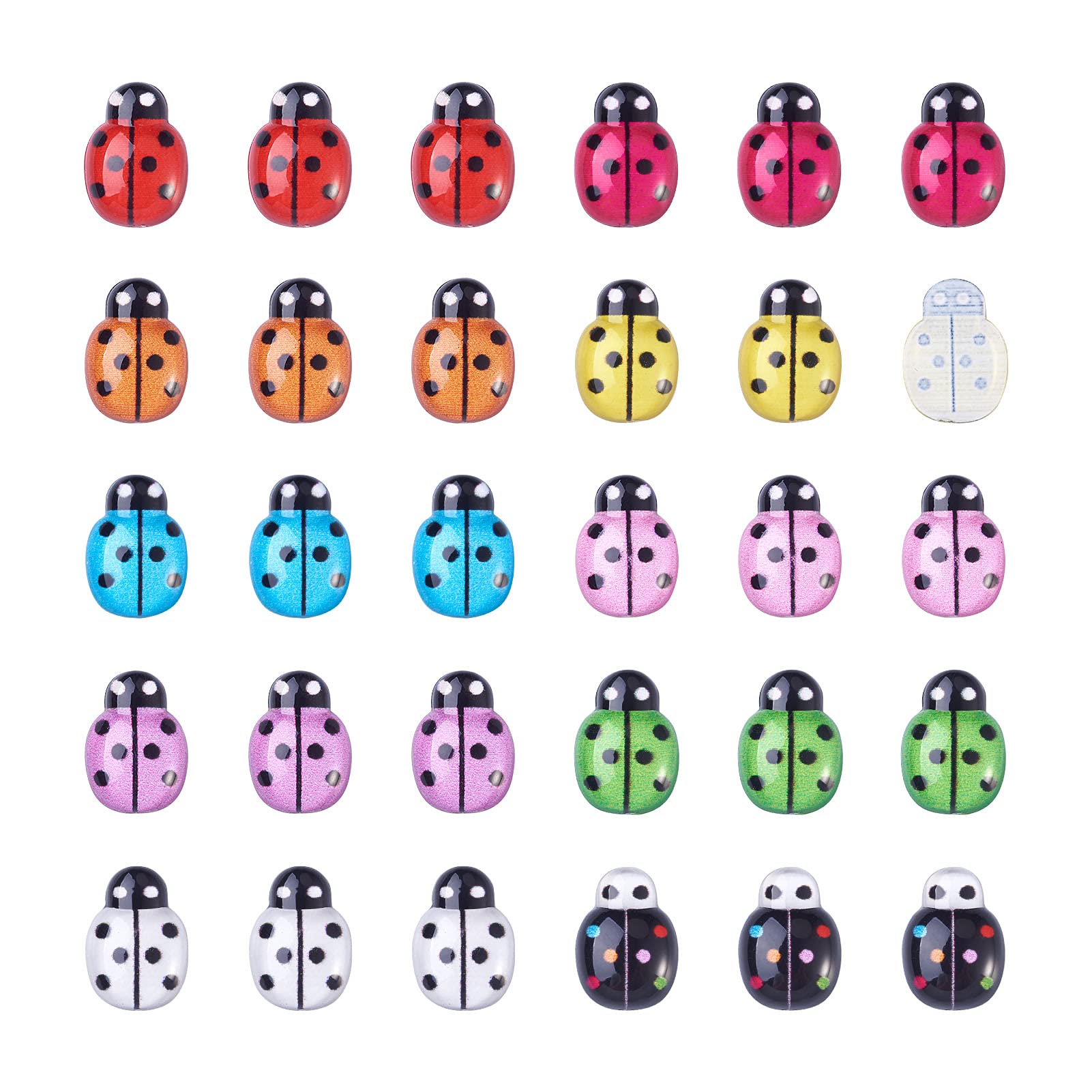 PandaHall 100pcs Ladybird Topper Ladybugs Craft Card Colorful Ladybug Cabochon Ladybugs Embellishments for DIY Crafts Micro Landscape Decoration, 12.5x8.5x3.5mm