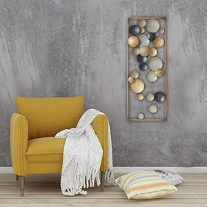 All American Collection New Aluminum/Metal Wall Decor with Frame (Circles Earth Colors)
