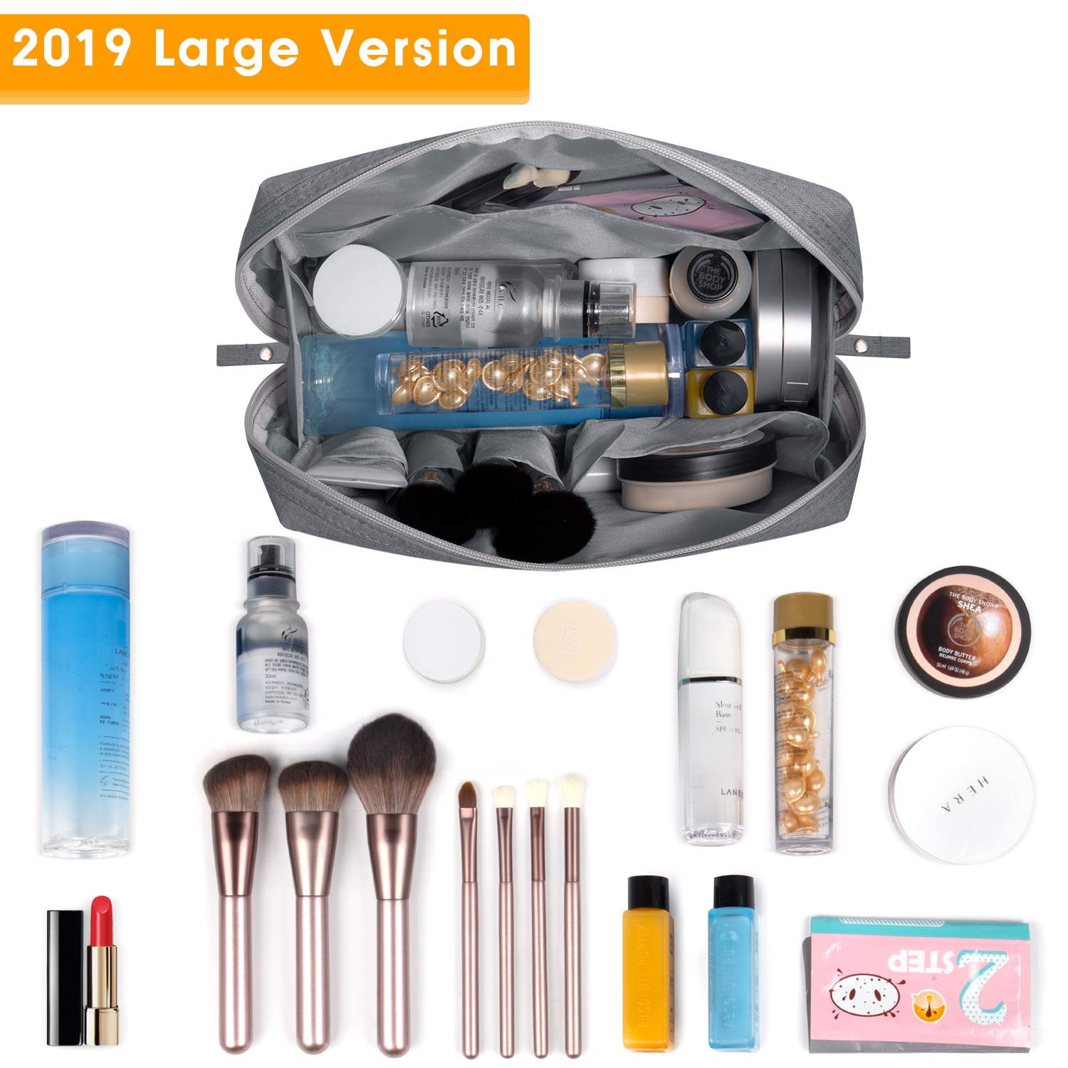 Large Makeup Bag Zipper Pouch Travel Cosmetic Organizer for Women and Girls (Large, Grey)