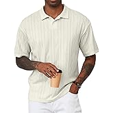JMIERR Mens Polo Shirt Textured Knit Button Casual Short Sleeve Summer Vacation Beach Stretchy Golf Shirts