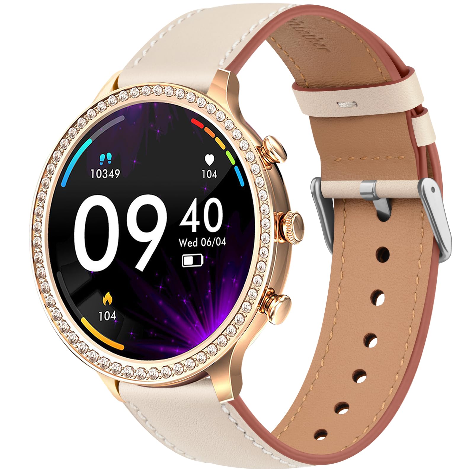 Photo 1 of 18mm Leather Bands for Garmin Venu 3S / Vivoactive 4S / Venu 2S / Vivomove 3S Watch Band Women Men, Genuine Leather Replacement Straps for Garmin Forerunner 255S/265S Smart Watch (Starlight)
