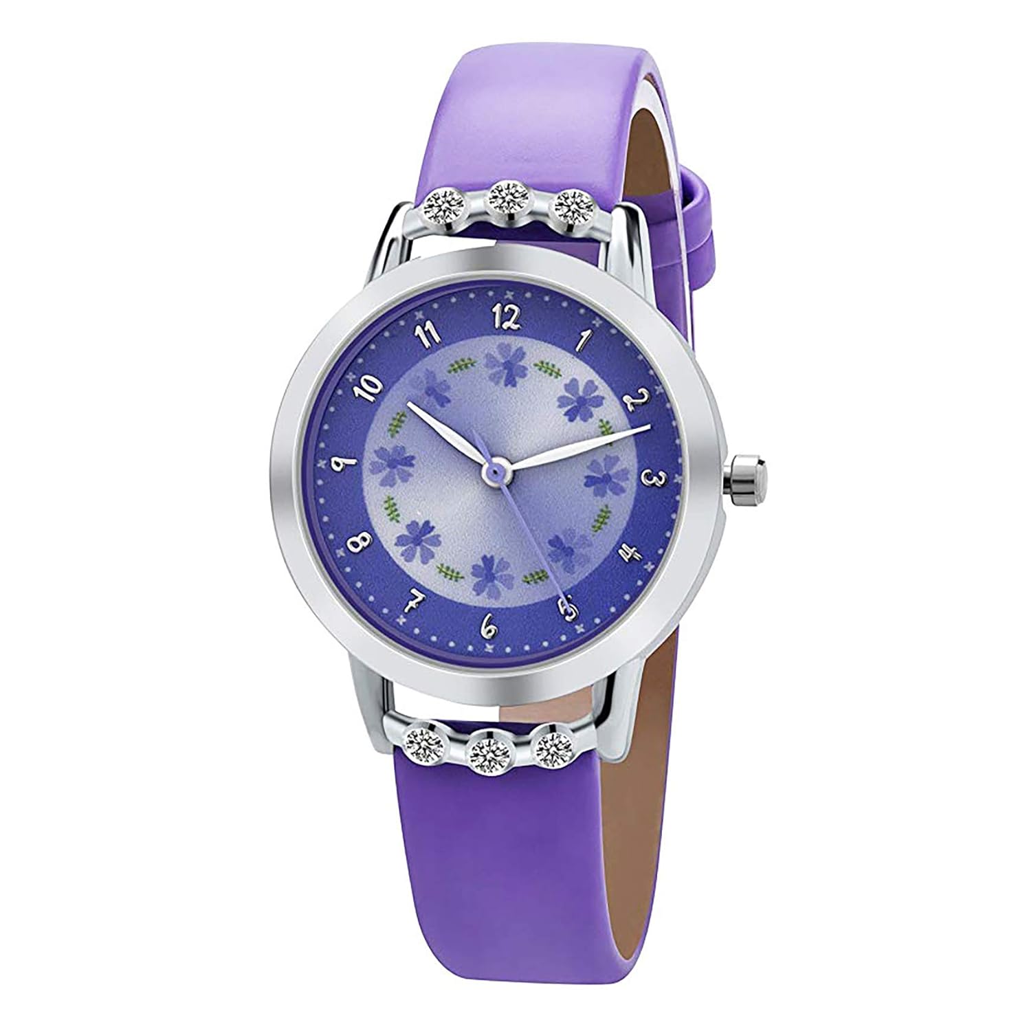 Girls Watches,Flowers Diamond Wrist Watch PU Leather Band Analog Quartz Cute Waterproof Watches