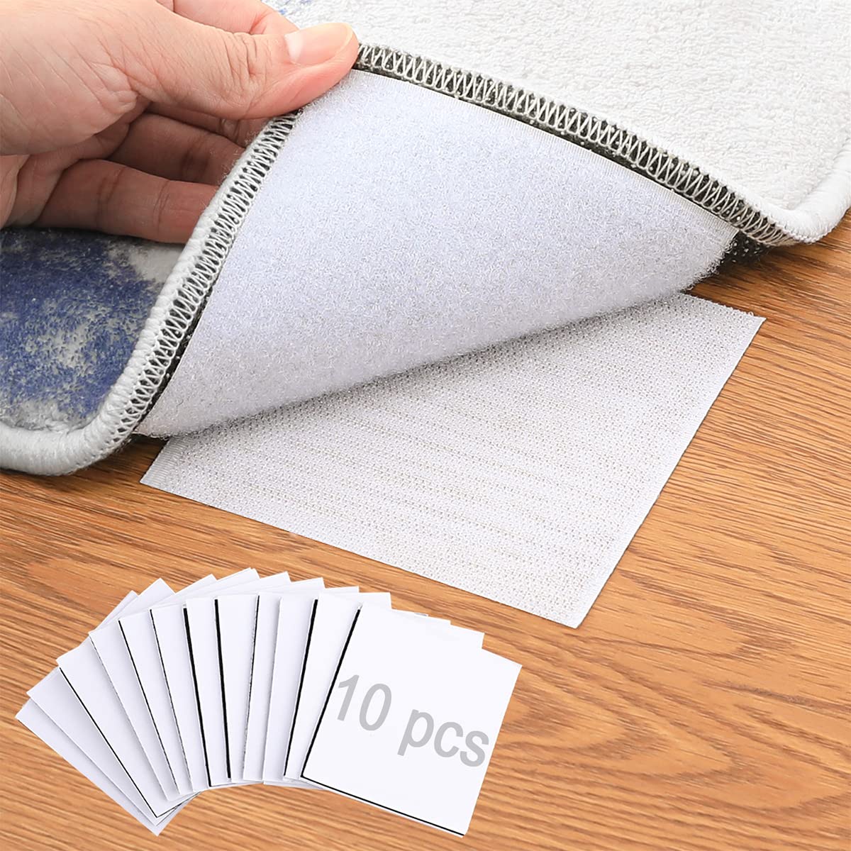 Rug Tape Pad, Rug Anchors Carpet Hook and Loop Non-Slip Mat Anti-Skid Stickers (10PCS, White)