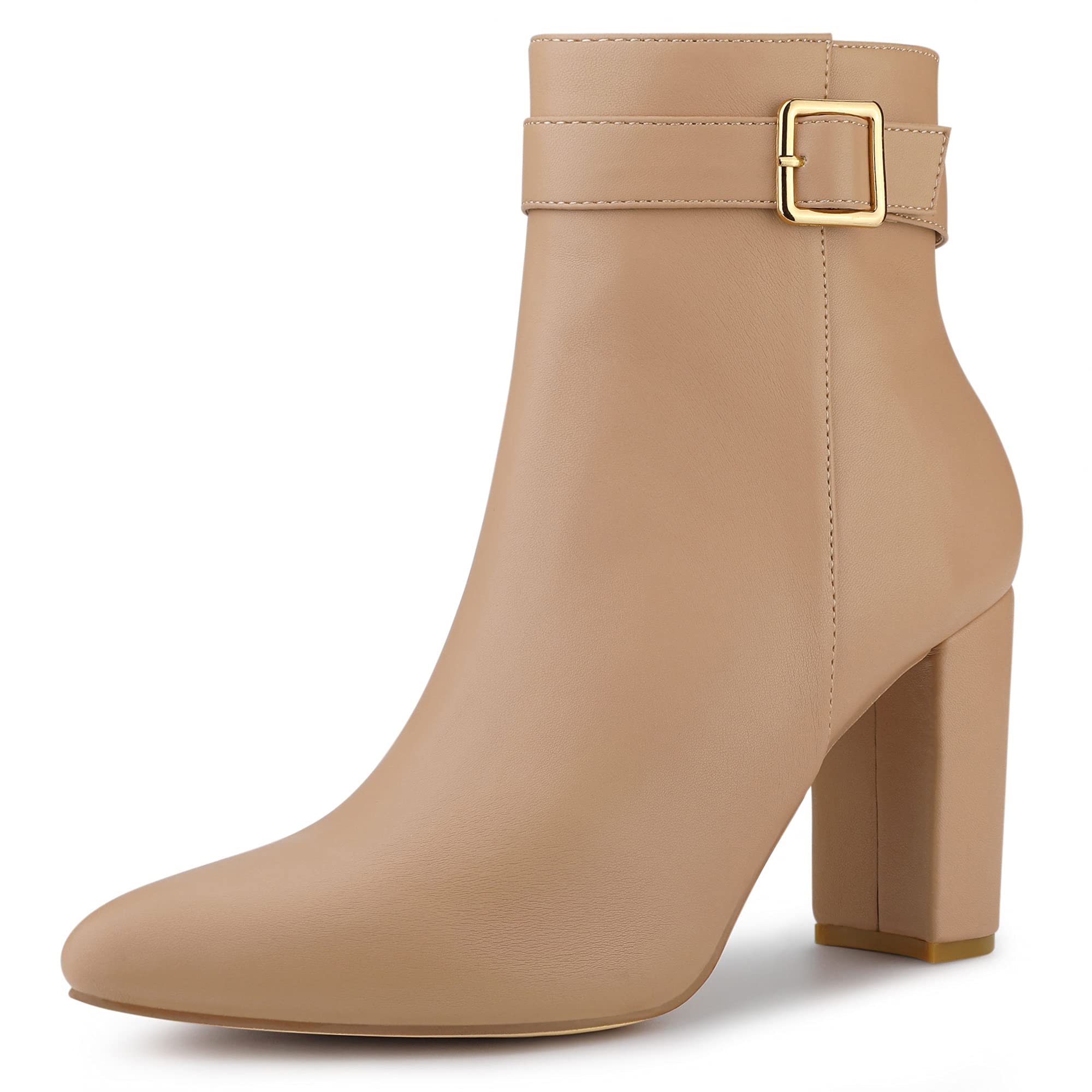 Photo 1 of Allegra K Women's Buckle Decor Heel Nude Ankle Booties 6 M US
