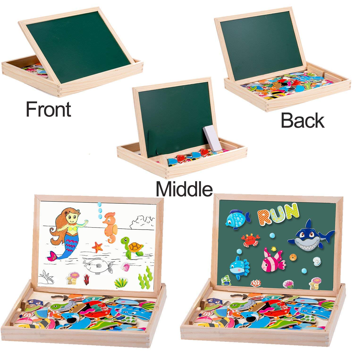 MOVEONSTEP Magnetic Jigsaw Puzzles with Magnetic Numbers and Alphabet Game Total 135 Pieces Double Sided Magnetic Drawing Board Ocean Theme for Children Age 3+