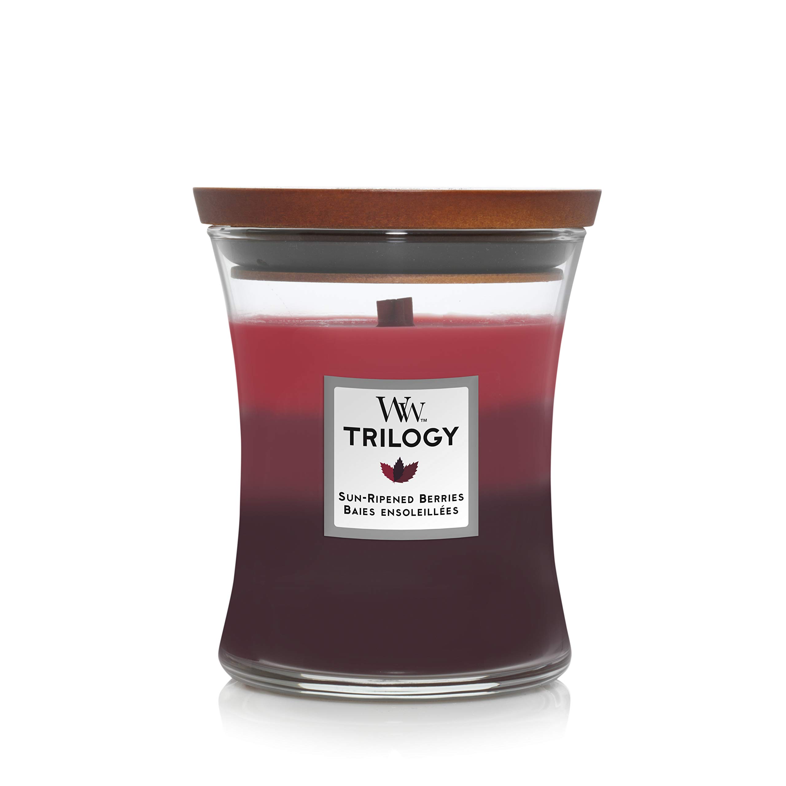 Woodwick Medium Hourglass Scented Trilogy Candle | Sun-Ripened Berries | with Crackling Wick | Up to 60 Hours Burn Time