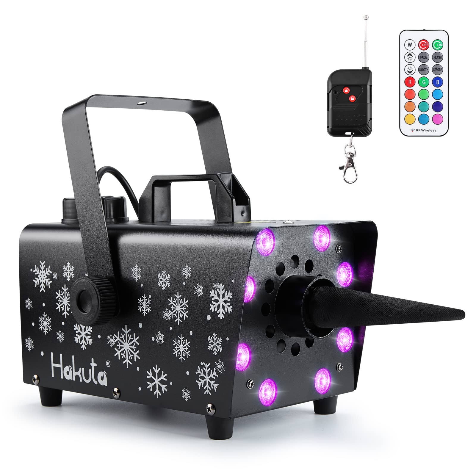Snow Machine, Hakuta 800W Snow Machine with 8 LED RGB Lights, 13 LED Lighting Colors and 2 Remotes, Perfect for Halloween, Christmas, Wedding, Parties and DJ Stage