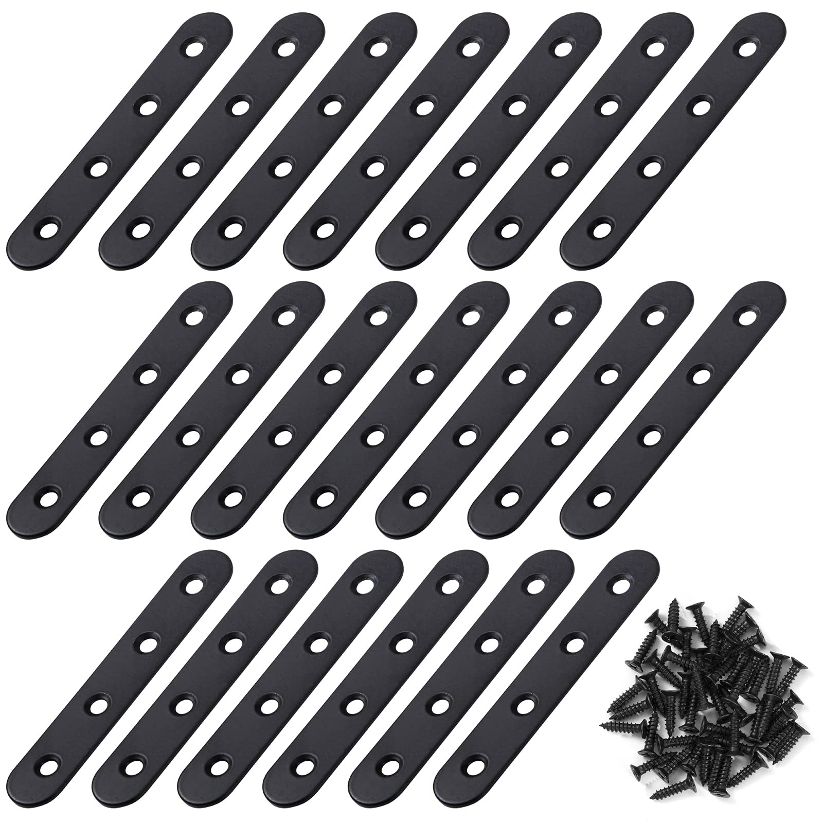 Corner Brackets Flat Straight Corner Brace Stainless Steel Plates Brackets with Fixing Screws for Furniture Desk Table Shelf Repair Black 97*17mm 20 Pack
