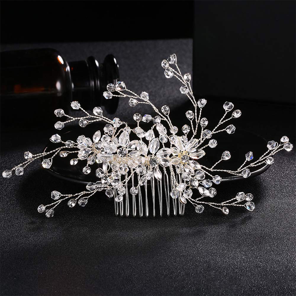 Anglacesmade Bridal Hair Comb Crystal Back Comb Rhinestone Headpiece for Wedding Party Prom Festival Hair Accessories for Women and Girls (Silver)