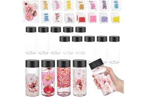16 Pcs Empty Sensory Bottles Kits, 300 ml/10OZ Clear Plastic Juice Bottles with Lids and Sequins Accessories Reusable Plastic