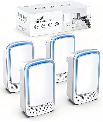 Plug In Air Ionizer Purifier for Home (4 Pack), Negative Ion Generator, Quiet Air Freshener for Bedroom, Office, Kitchen, Portable Air Filter, Mini Air Cleaner