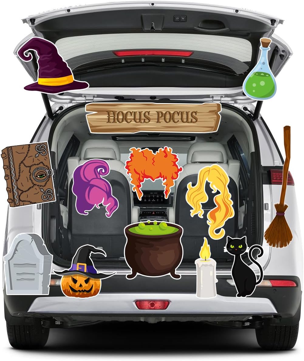 Garage Door Decorations - Trunk or Treat Car Decorations Kit, 15 Pcs Halloween Hocus Pocus Trunk or Treat Car Decorations Kit for SUV, Car, Truck, Outdoor Halloween Garage Door Decorations