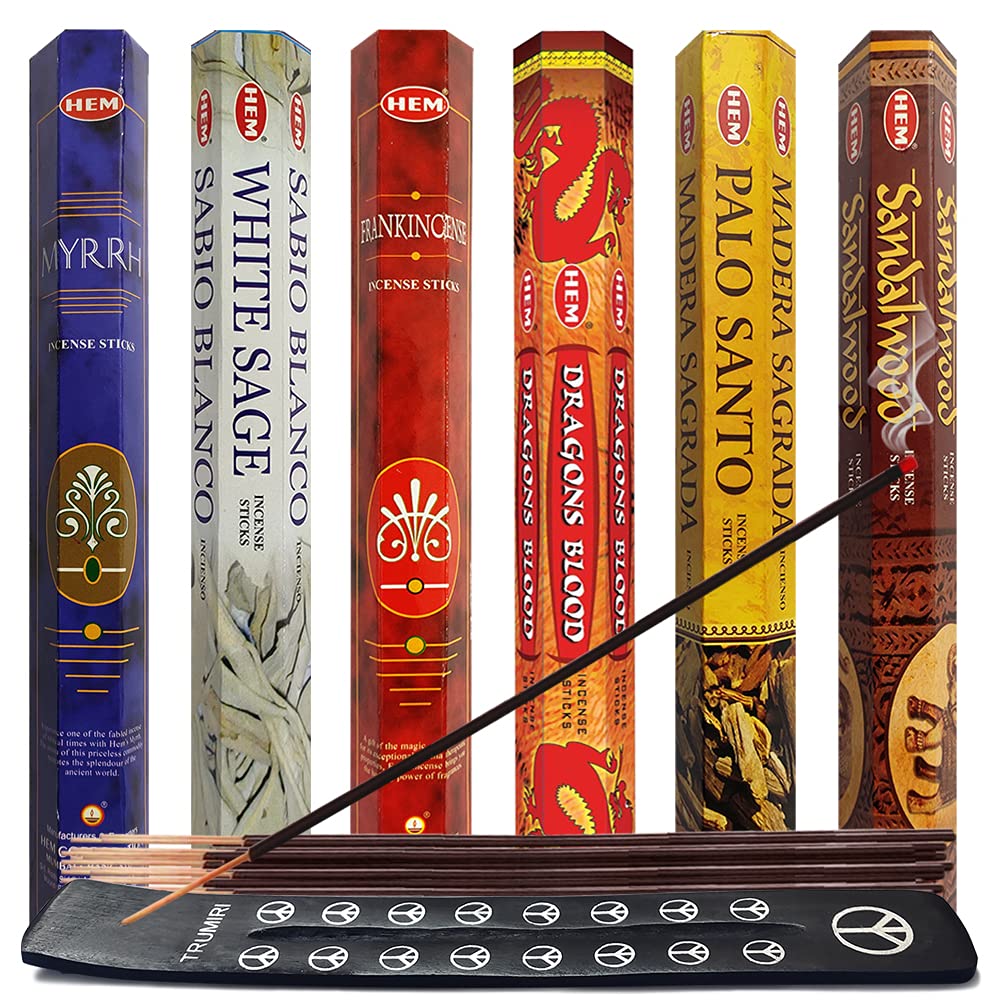 Hem Incense Sticks Variety Pack #31 and Incense Stick Holder Bundle with 6 Classic Fragrances