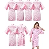ALHAVONE 6 Pieces Girls Kids Silky Satin Solid Color Short Kimono Robes for Wedding Birthday Party Spa