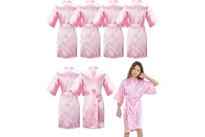 ALHAVONE 6 Pieces Girls Kids Silky Satin Solid Color Short Kimono Robes for Wedding Birthday Party Spa
