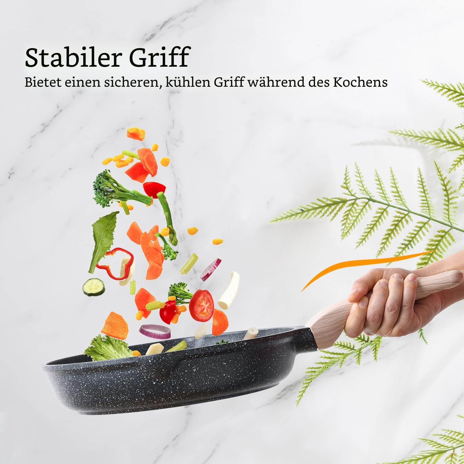 Kordisen 3-teiliges Bratpfannen-Set mit Deckel 20/24/28 cm, Granit Beschichtung Induktion Pfanne, Gesunde Stein Antihaft Kochgeschirr, PFOA Frei 7