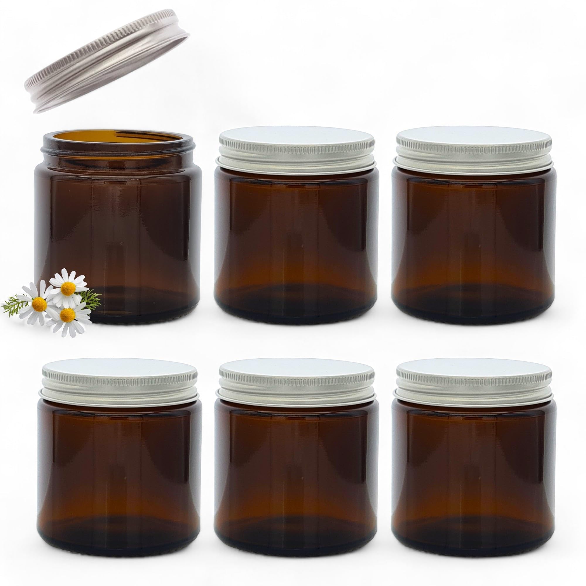 Avalon Cosmetic Packaging - PACK of 6 - Empty AMBER Glass Jars with Airtight Lids for Aromatherapy Blends/Creams/Candlemaking (120ml)