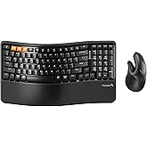 ProtoArc EKM02 Wave Keys Ergonomic Wireless Keyboard and Mouse, Black | Bluetooth Keyboard with EM11 NL Ergonomic Vertical Mouse, Cushioned Palm Rest, Multi-Device, Rechargeable, for Windows, Mac