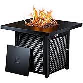 Ciays 28 Inch Propane Fire Pit CSA-Listed Outdoor Fire Pit Table, 50,000 BTU Steel Gas Fire Pits with Lid and Lava Rock, Add Warmth and Ambience to Parties On Patio Deck Garden,Black,CIFPT3-N1