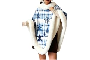 Women's Christmas Fleece Poncho Pullover - Festive Holiday Sweater Cape with Faux Fur Trim, Cosy Plush Xmas Gift