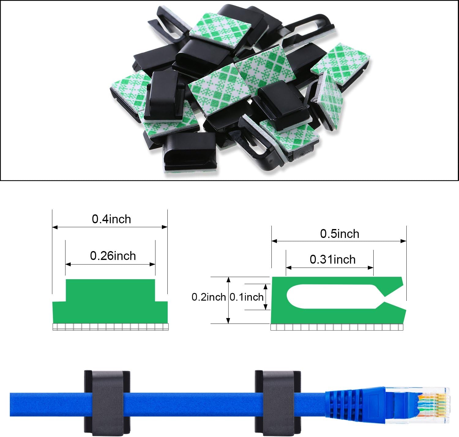 Hicarer 100 Pcs Adhesive Cable Clips Hooks for Outdoor String Lights Clips Wire Clips Cable Management Wire Cord Holder for Hanging Christmas Light Wall Desk Car Home Office (Black - Image 3