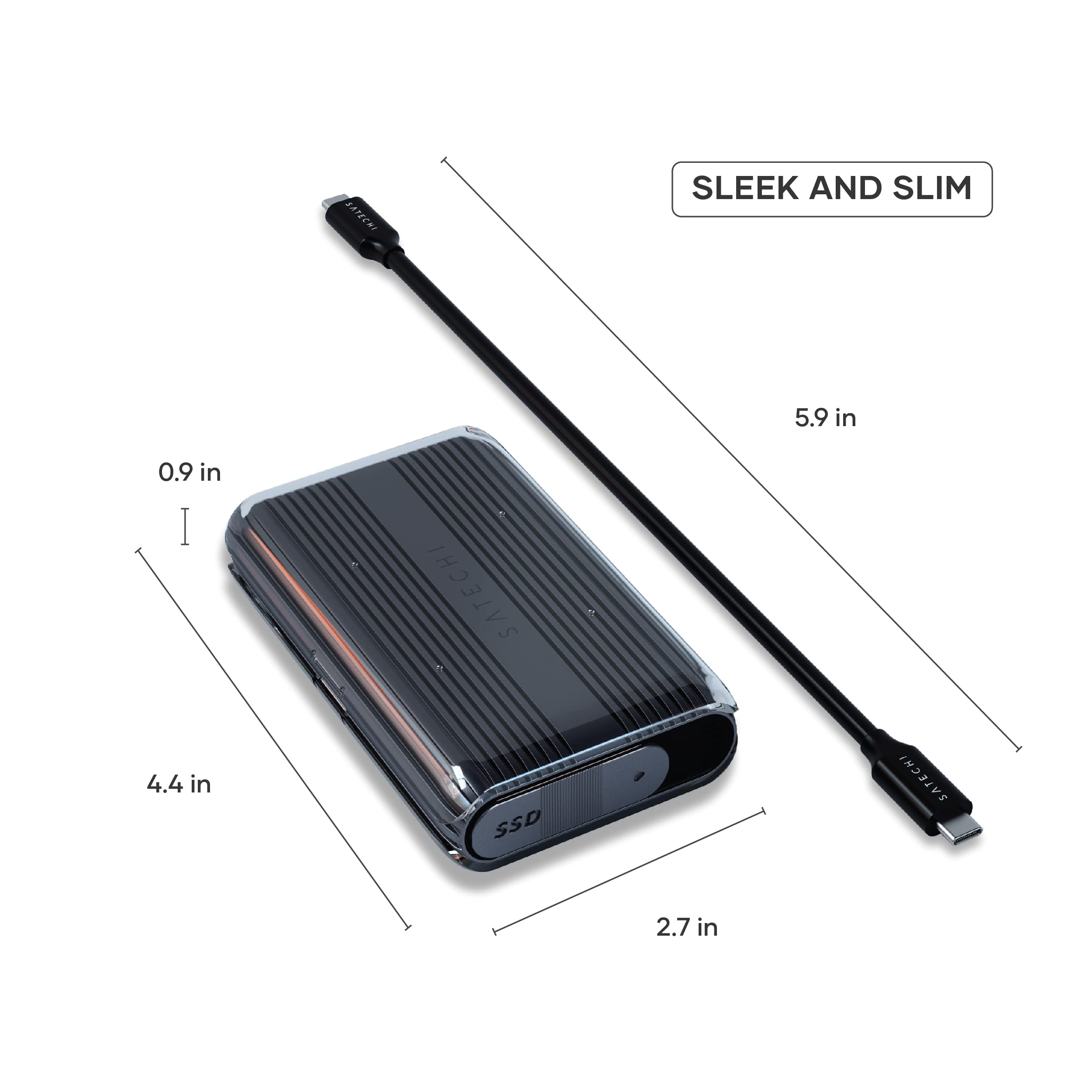 SATECHI USB4 NVMe SSD Pro Gehäuse, 40 Gbit/s Aluminium- und Polycarbonat-Design, bis zu 16 TB, UASP SSD Trim, für 2280/2260/2242/2230 mm Laufwerke (SSD Nicht enthalten) 5